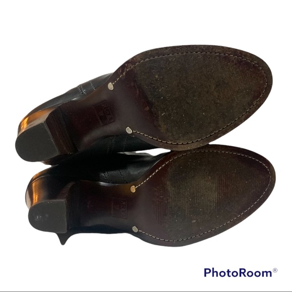 Frye Fiona Three Strap Black Leather Heeled Pull On Boots Sz 8M/7M - Picture 11 of 16